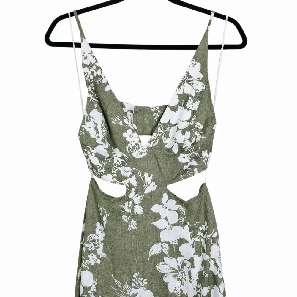 Reformation Samara Midi Dress Willow Green Floral Linen Cut Out Open Back Size 2 - Picture 5 of 11